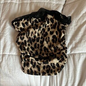 Leopard Print Tube Top with Lace Trim